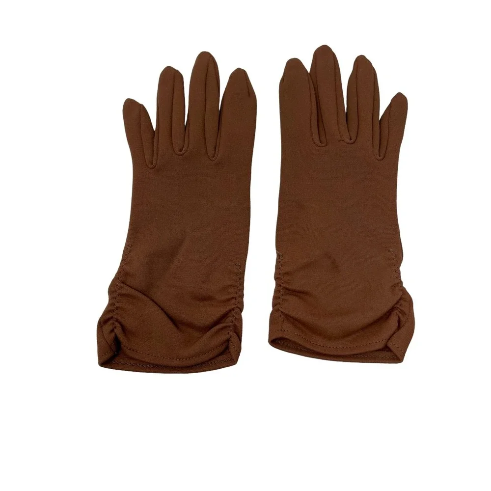Womens Vintage Gloves Two Pair Brown Nylon and Black Cotton Size 6 1/2